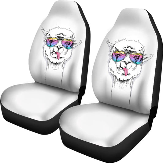 Llama With Glasses Printed Car Seat Covers 212403 - YourCarButBetter