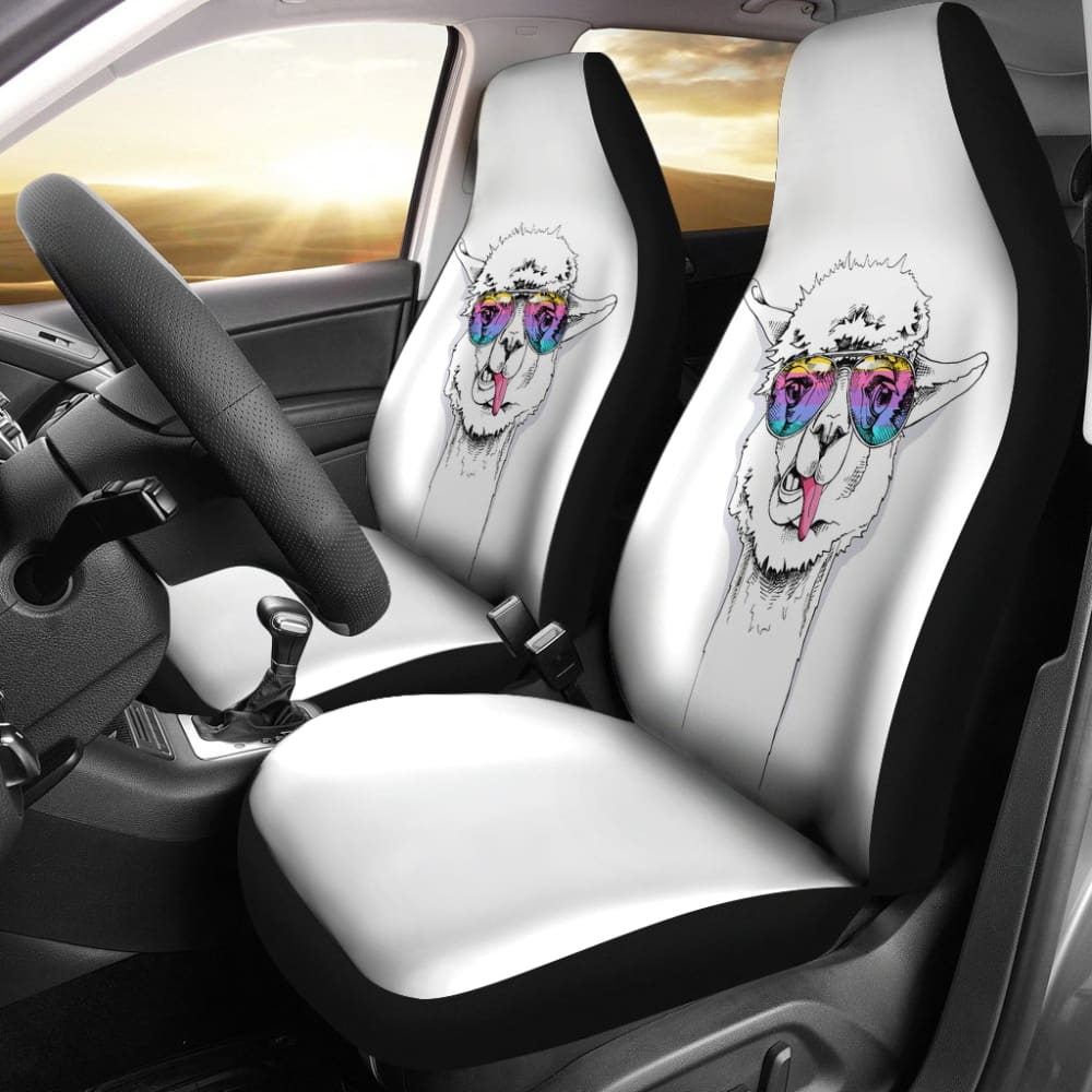 Llama With Glasses Printed Car Seat Covers 212403 - YourCarButBetter