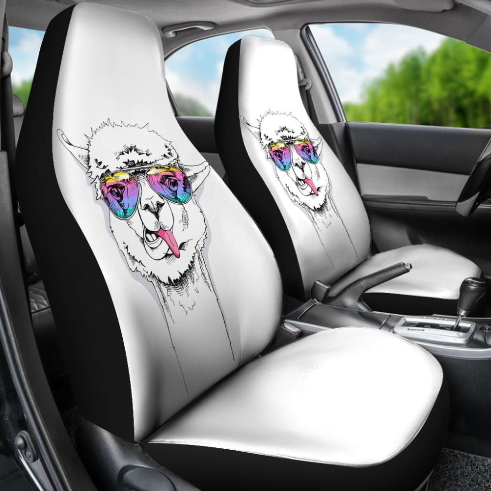 Llama With Glasses Printed Car Seat Covers 212403 - YourCarButBetter