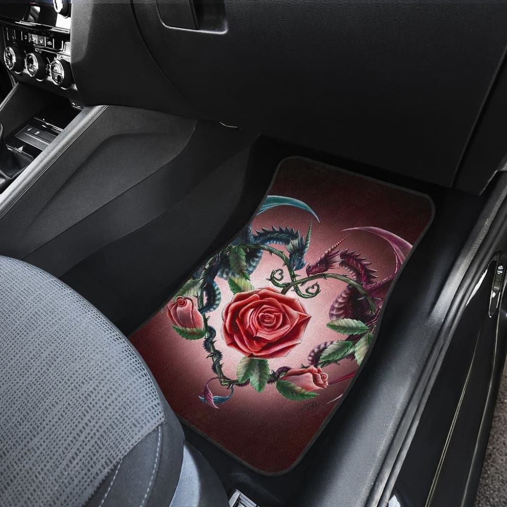 Love Couple Dragons In Love And Rose Car Floor Mats 212901 - YourCarButBetter