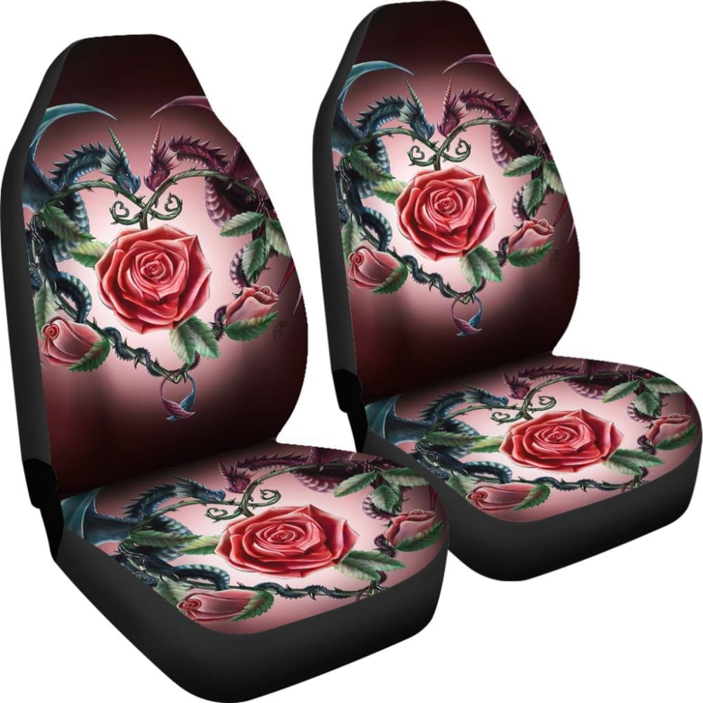 Love Couple Dragons In Love And Rose Car Seat Covers 212901 - YourCarButBetter