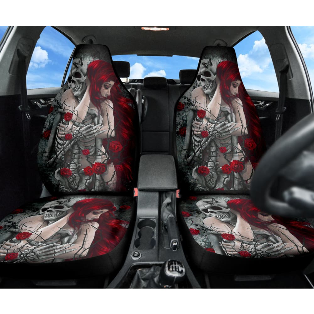 Love Couple Skull Rose Car Seat Covers 211001 - YourCarButBetter