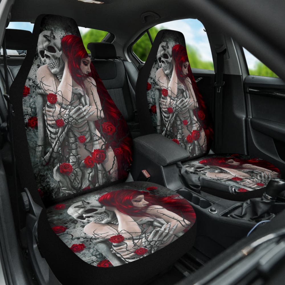 Love Couple Skull Rose Car Seat Covers 211001 - YourCarButBetter