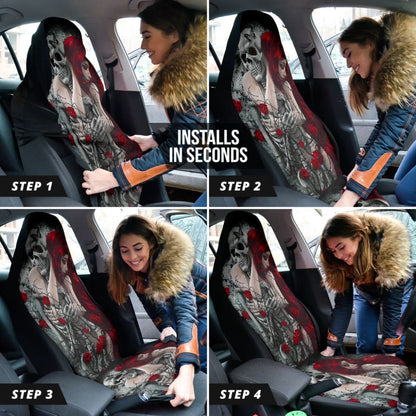 Love Couple Skull Rose Car Seat Covers 211001 - YourCarButBetter