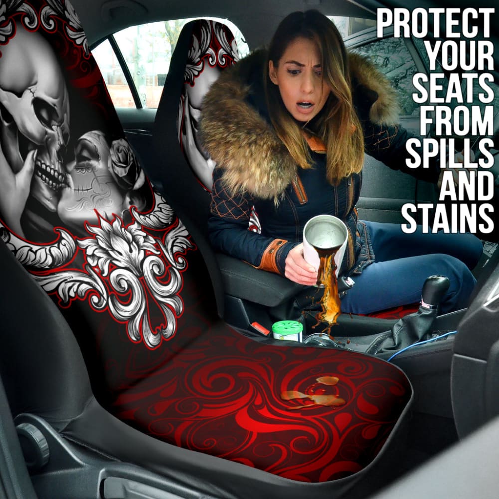 Love Kissing Skeleton Sugar Skull Gothic Car Seat Covers Custom 1 211101 - YourCarButBetter