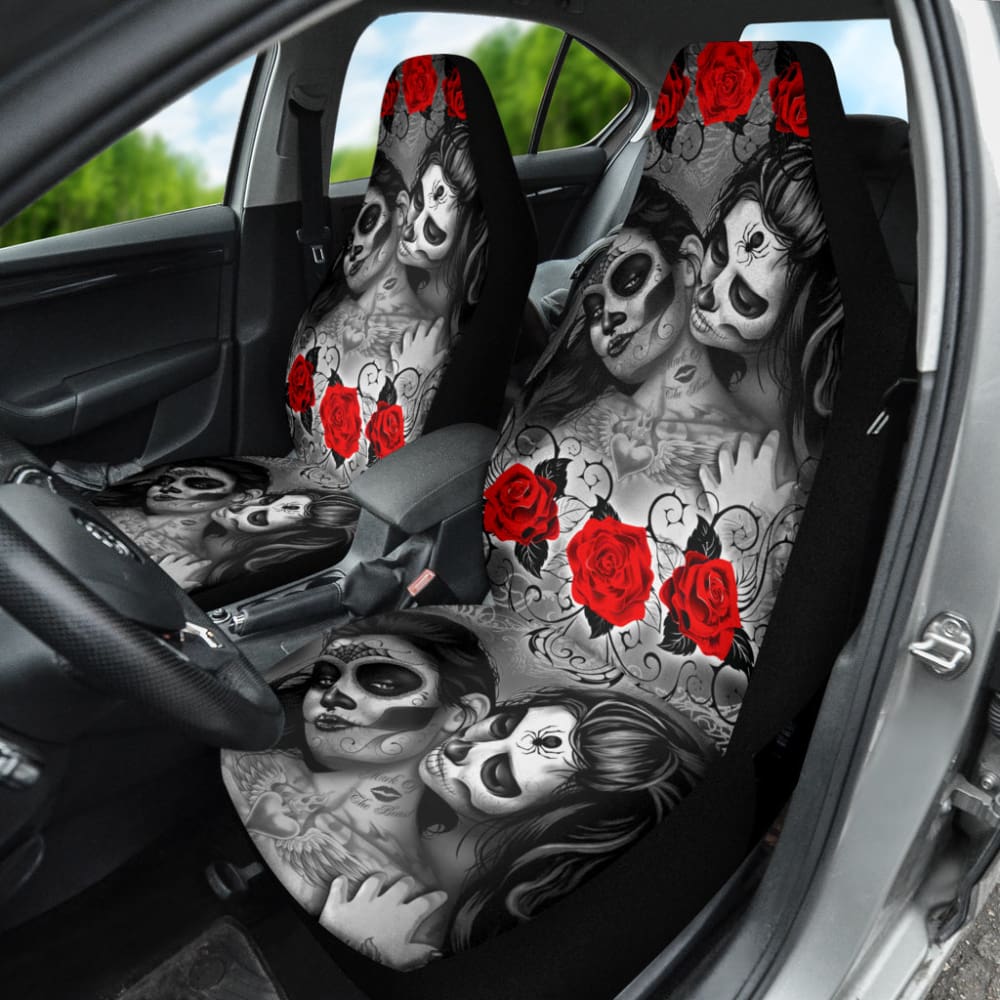 Love Kissing Skeleton Sugar Skull Gothic Car Seat Covers Custom 3 211101 - YourCarButBetter