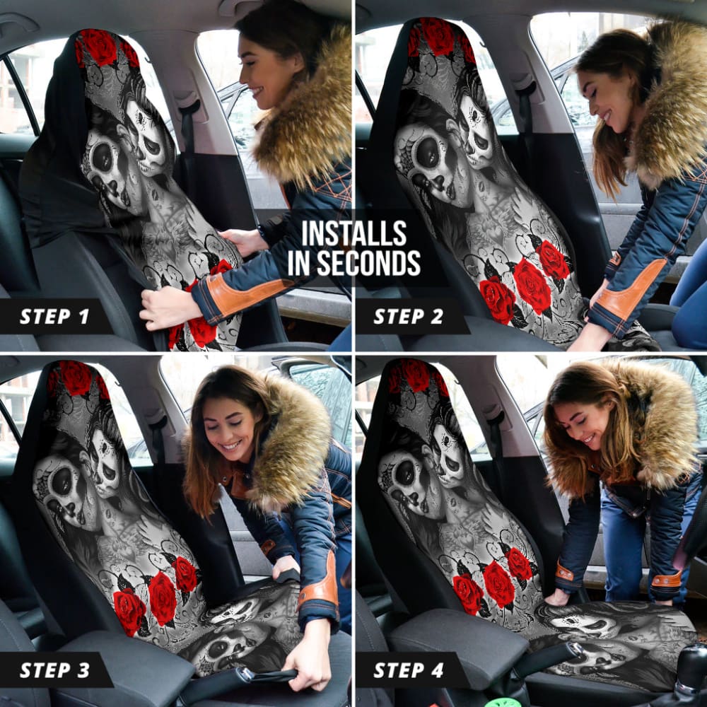 Love Kissing Skeleton Sugar Skull Gothic Car Seat Covers Custom 3 211101 - YourCarButBetter