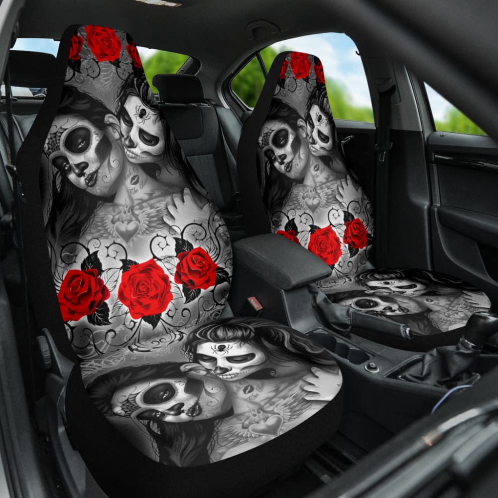 Love Kissing Skeleton Sugar Skull Gothic Car Seat Covers Custom 3 211101 - YourCarButBetter