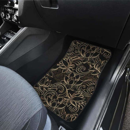 Luxurious Gold Lotus Waterlily Black Background Front And Back Car Mats 174914 - YourCarButBetter