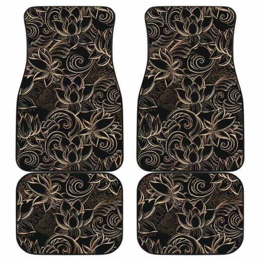 Luxurious Gold Lotus Waterlily Black Background Front And Back Car Mats 174914 - YourCarButBetter