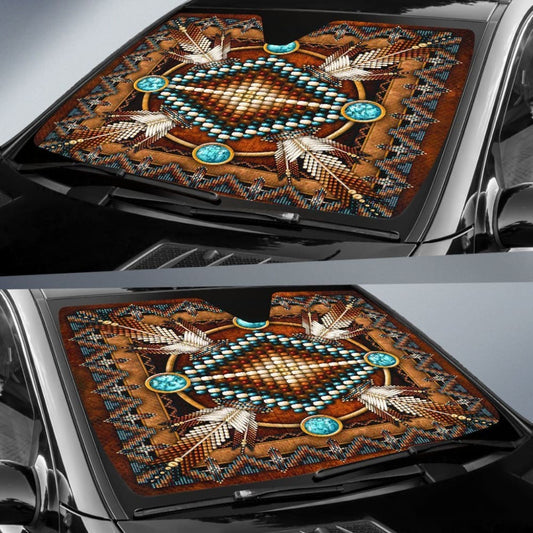 Mandala Brown Native American Auto Sun Shades 093223 - YourCarButBetter