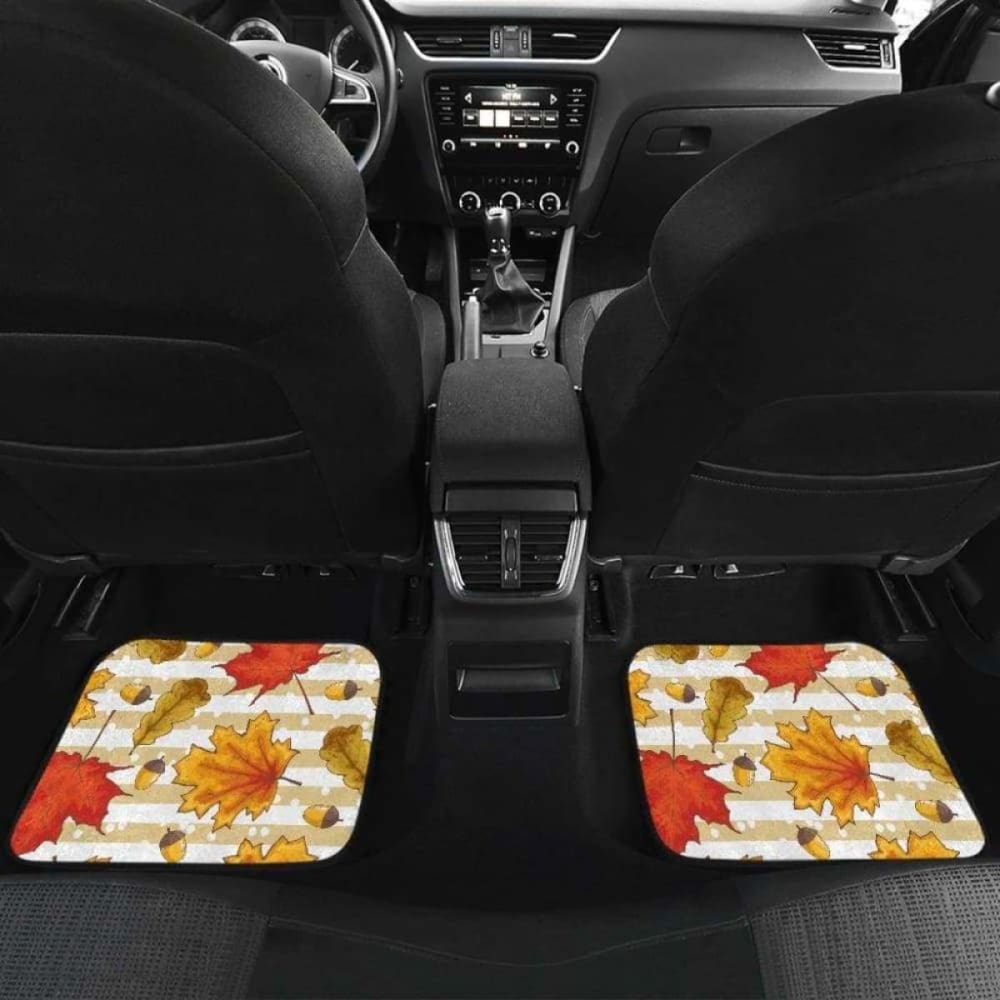 Maple Leaf Oak Leaf Acorns Beige Striped Background Front And Back Car Mats 174914 - YourCarButBetter