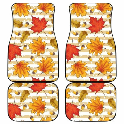 Maple Leaf Oak Leaf Acorns Beige Striped Background Front And Back Car Mats 174914 - YourCarButBetter