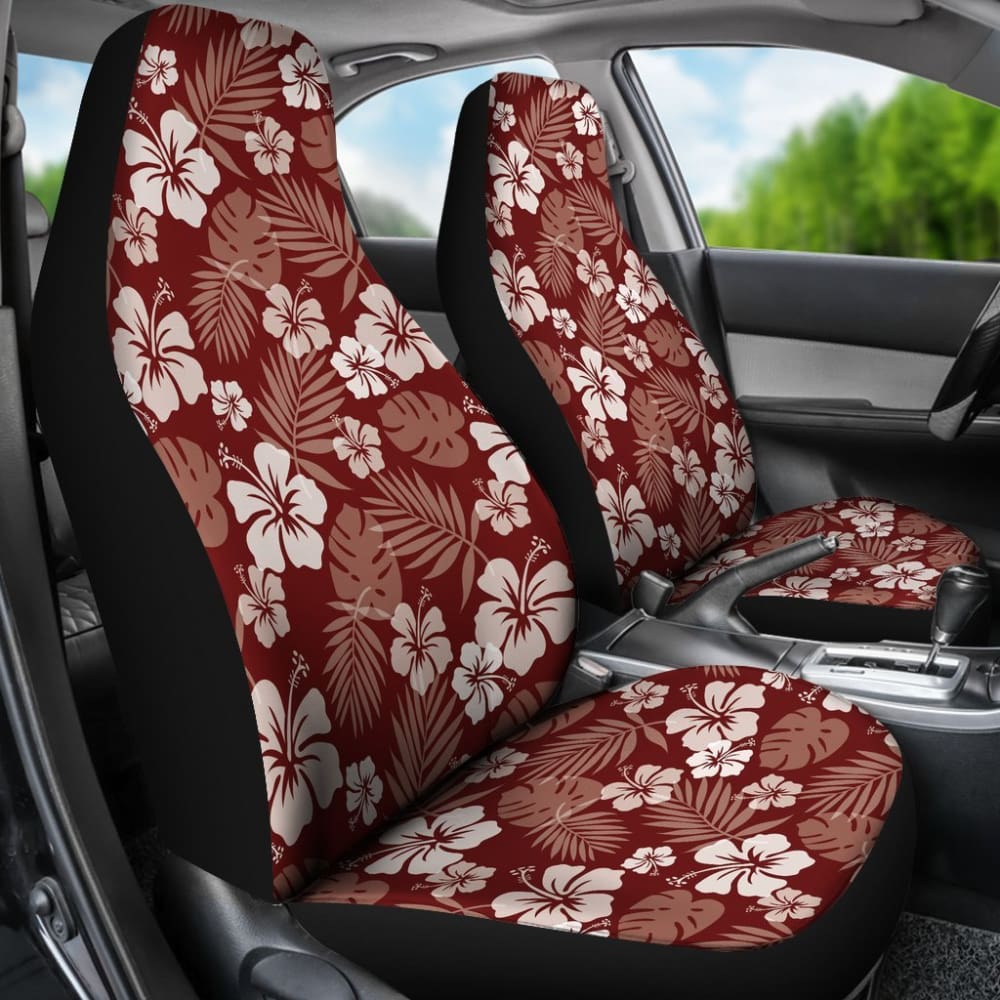 Maroon Hibiscus Car Seat Covers Hawaiian Pattern 101819 - YourCarButBetter