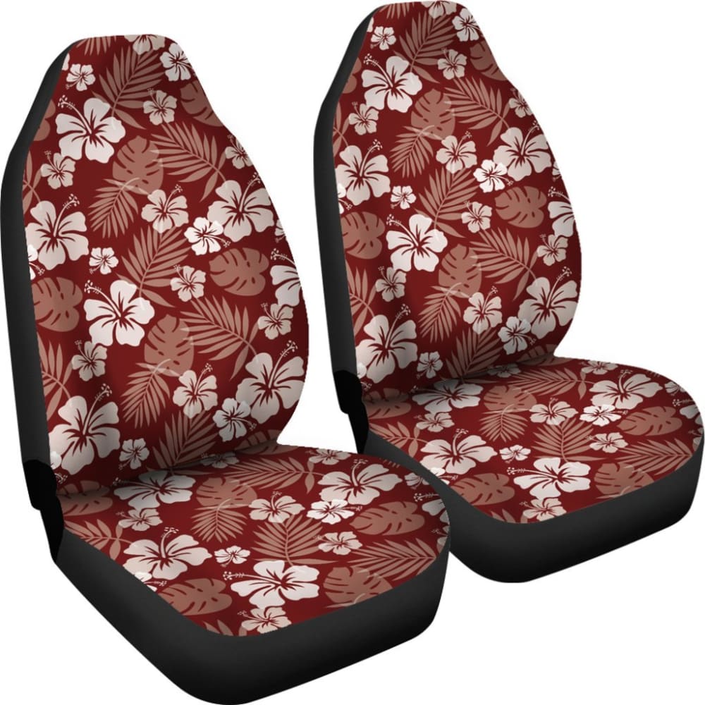 Maroon Hibiscus Car Seat Covers Hawaiian Pattern 101819 - YourCarButBetter