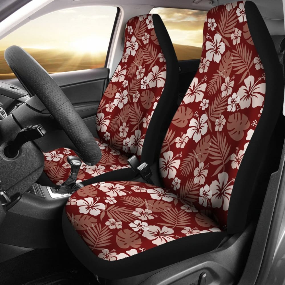 Maroon Hibiscus Car Seat Covers Hawaiian Pattern 101819 - YourCarButBetter