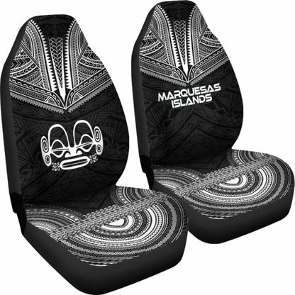 Marquesas Islands Car Seat Cover - Marquesas Islands Tiki Face Polynesian Chief Tattoo Black Version - 10 174914 - YourCarButBetter