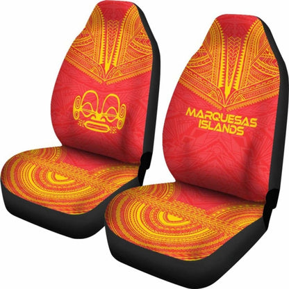 Marquesas Islands Car Seat Cover - Marquesas Islands Tiki Face Polynesian Chief Tattoo Red Version - 10 174914 - YourCarButBetter