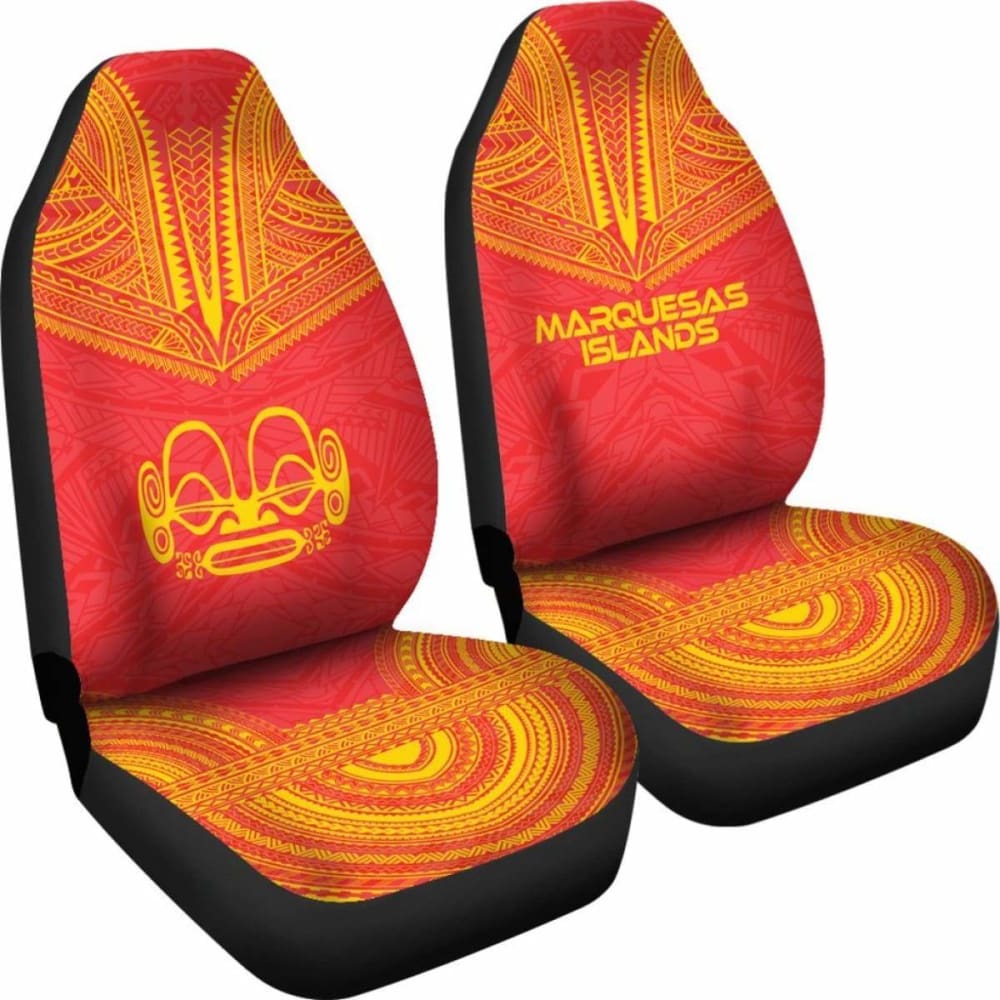 Marquesas Islands Car Seat Cover - Marquesas Islands Tiki Face Polynesian Chief Tattoo Red Version - 10 174914 - YourCarButBetter