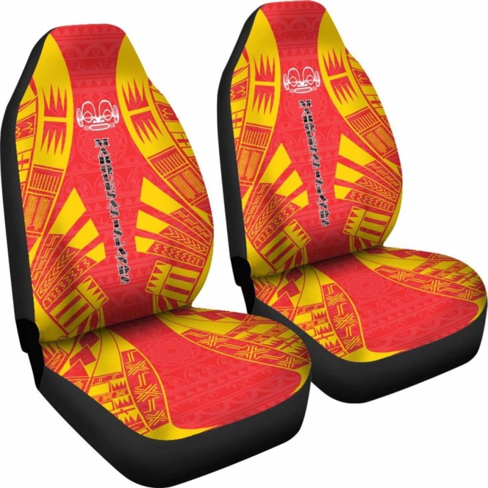 Marquesas Islands Car Seat Covers - Marquesas Islands Tiki Face Polynesian Tattoo Flag - 9 174914 - YourCarButBetter