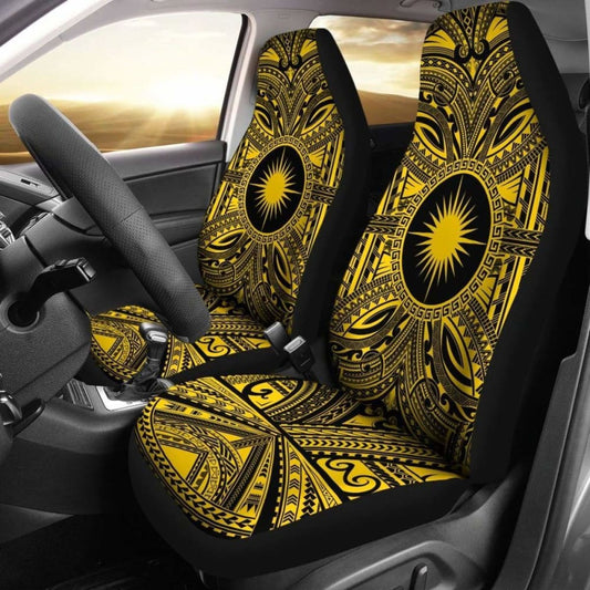 Marshall Islands Car Seat Cover - Marshall Islands Coat Of Arms Polynesian Gold Black 105905 - YourCarButBetter