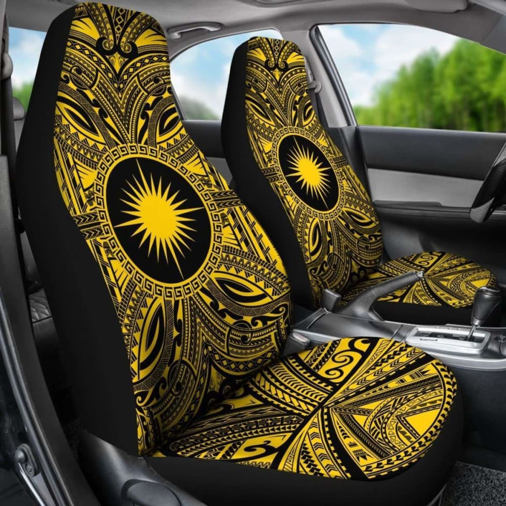 Marshall Islands Car Seat Cover - Marshall Islands Coat Of Arms Polynesian Gold Black 105905 - YourCarButBetter