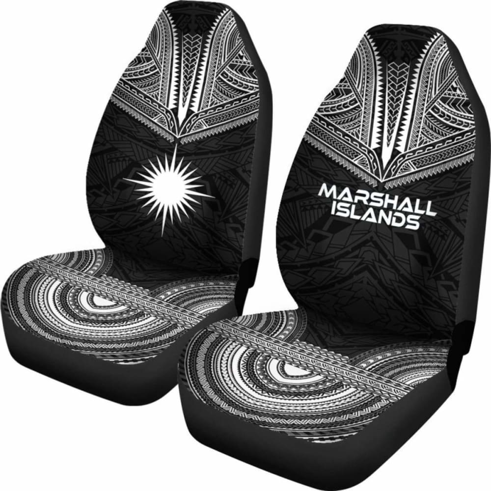 Marshall Islands Car Seat Cover - Marshall Islands Flag Polynesian Chief Tattoo Black Version - 10 174914 - YourCarButBetter
