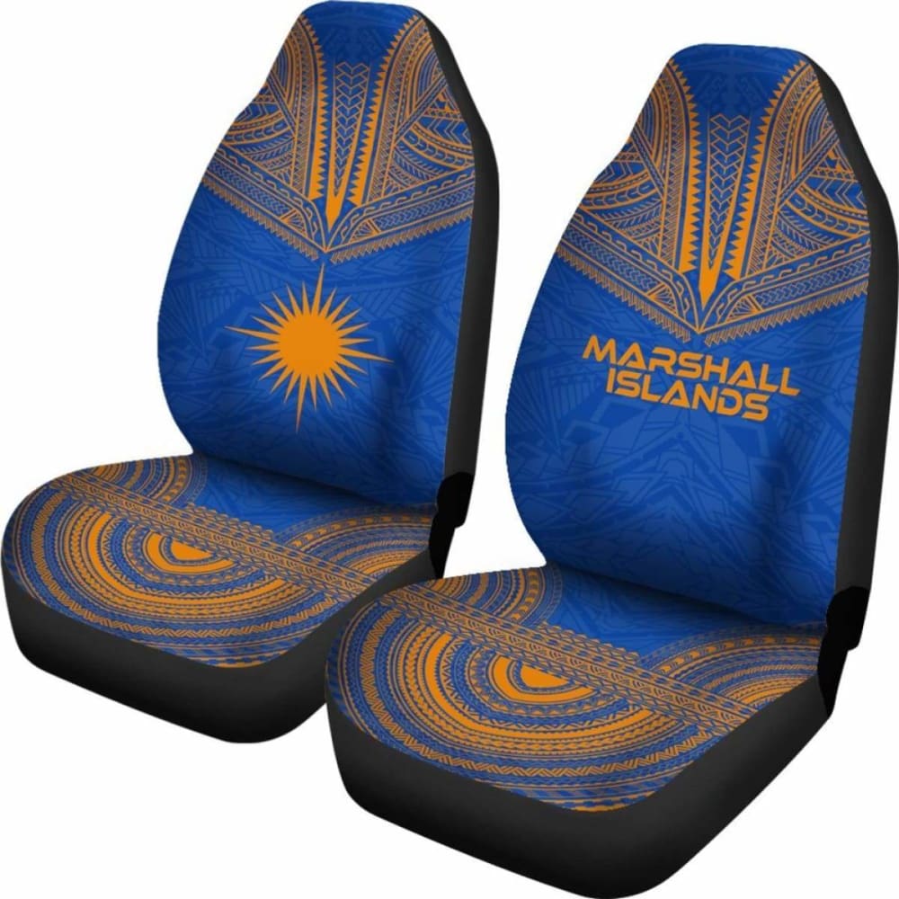 Marshall Islands Car Seat Cover - Marshall Islands Flag Polynesian Chief Tattoo Blue Version - 10 174914 - YourCarButBetter