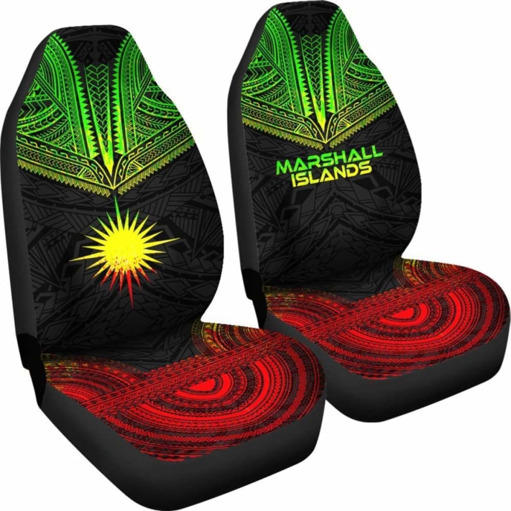 Marshall Islands Car Seat Cover - Marshall Islands Flag Polynesian Chief Tattoo Reggae Version - 10 174914 - YourCarButBetter