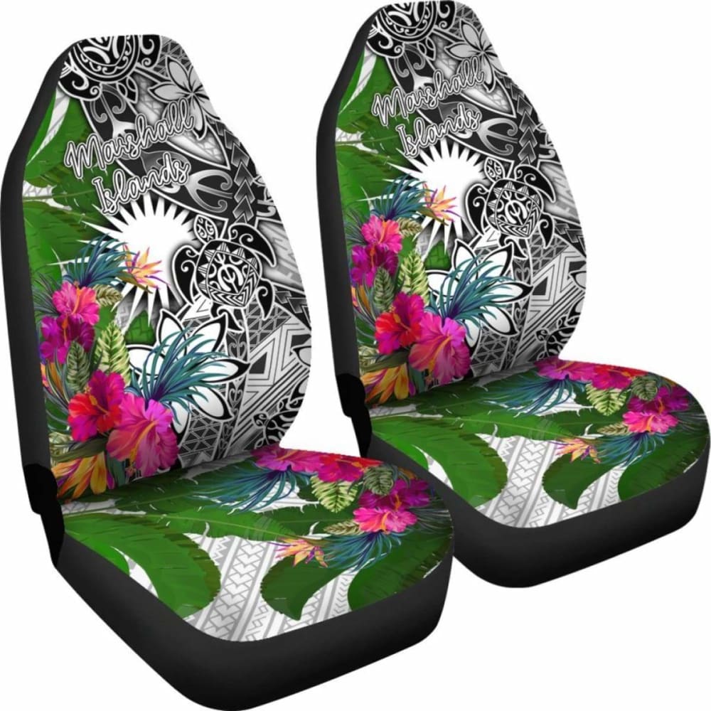 Marshall Islands Car Seat Covers White - Turtle Plumeria Banana Leaf - 091114 - YourCarButBetter