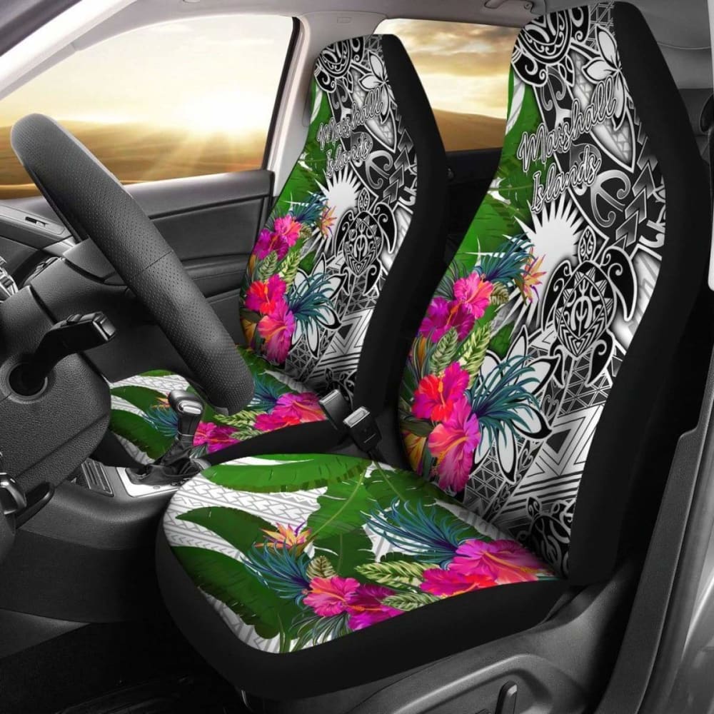 Marshall Islands Car Seat Covers White - Turtle Plumeria Banana Leaf - 091114 - YourCarButBetter