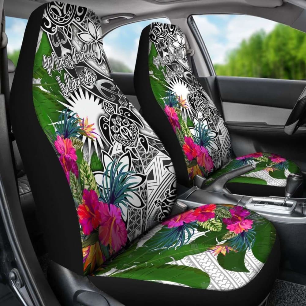 Marshall Islands Car Seat Covers White - Turtle Plumeria Banana Leaf - 091114 - YourCarButBetter