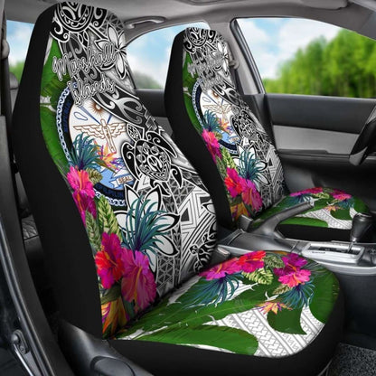 Marshall Islands Car Seat Covers White - Turtle Plumeria Banana Leaf Crest - 091114 - YourCarButBetter