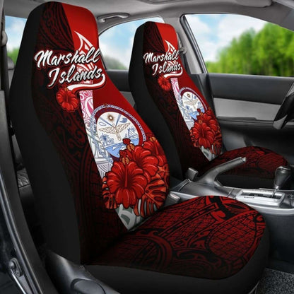 Marshall Islands Polynesian Car Seat Covers - Coat Of Arm With Hibiscus - 232125 - YourCarButBetter