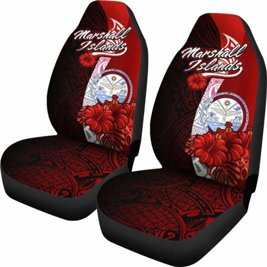 Marshall Islands Polynesian Car Seat Covers - Coat Of Arm With Hibiscus - 232125 - YourCarButBetter