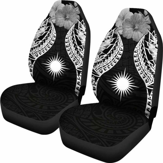 Marshall Islands Polynesian Car Seat Covers Pride Seal And Hibiscus Black - 232125 - YourCarButBetter