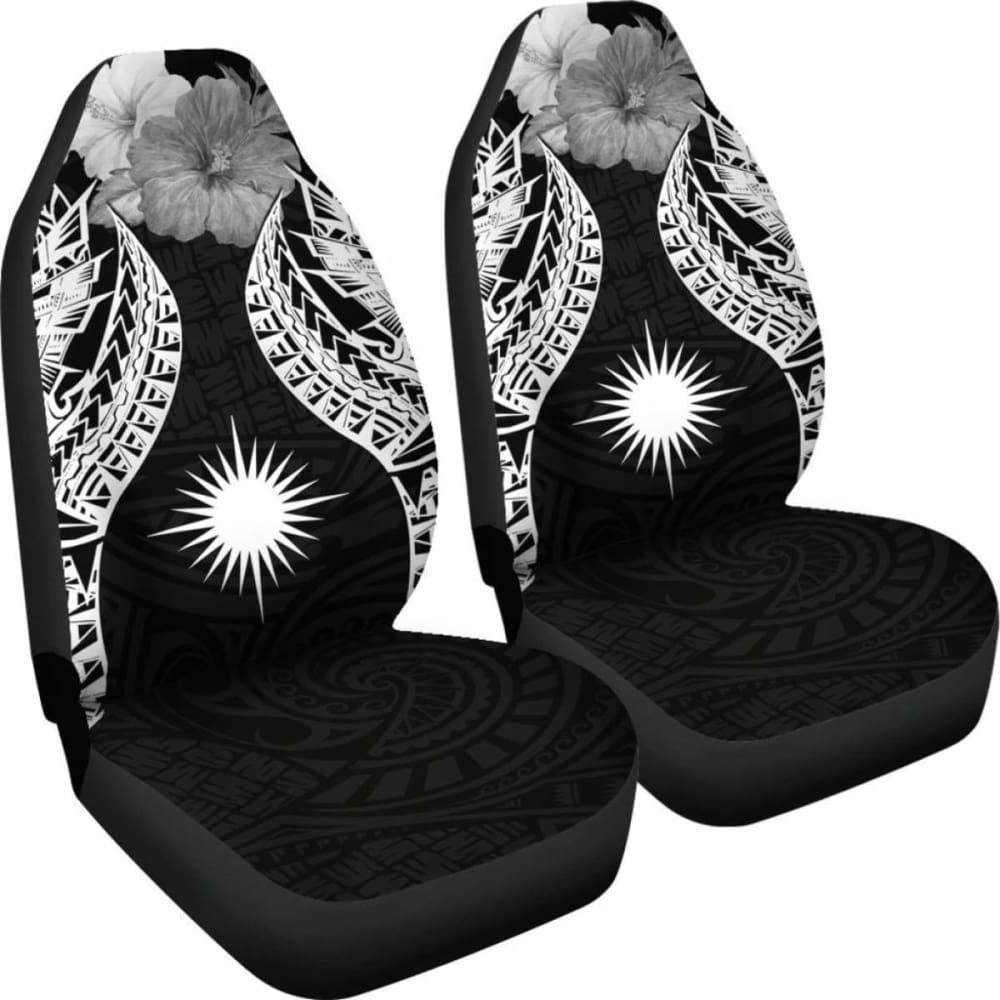 Marshall Islands Polynesian Car Seat Covers Pride Seal And Hibiscus Black - 232125 - YourCarButBetter