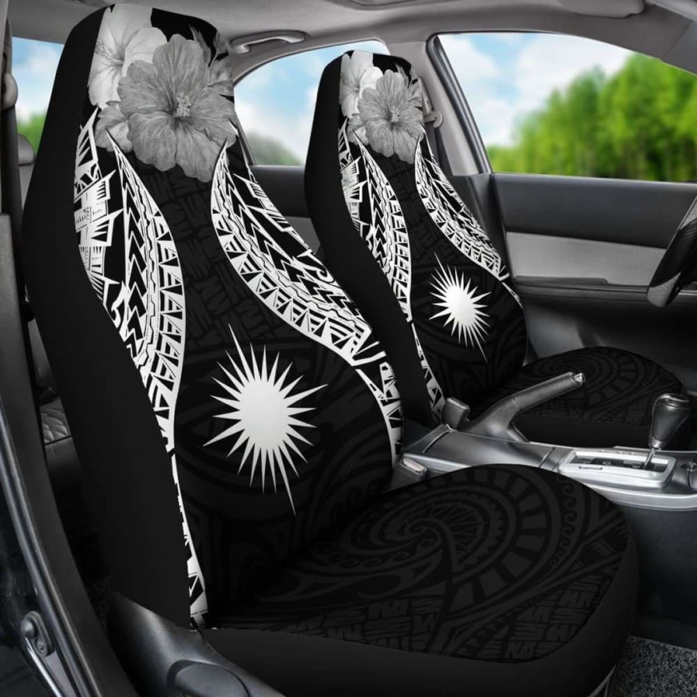 Marshall Islands Polynesian Car Seat Covers Pride Seal And Hibiscus Black - 232125 - YourCarButBetter