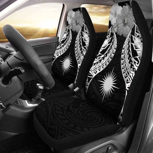 Marshall Islands Polynesian Car Seat Covers Pride Seal And Hibiscus Black - 232125 - YourCarButBetter