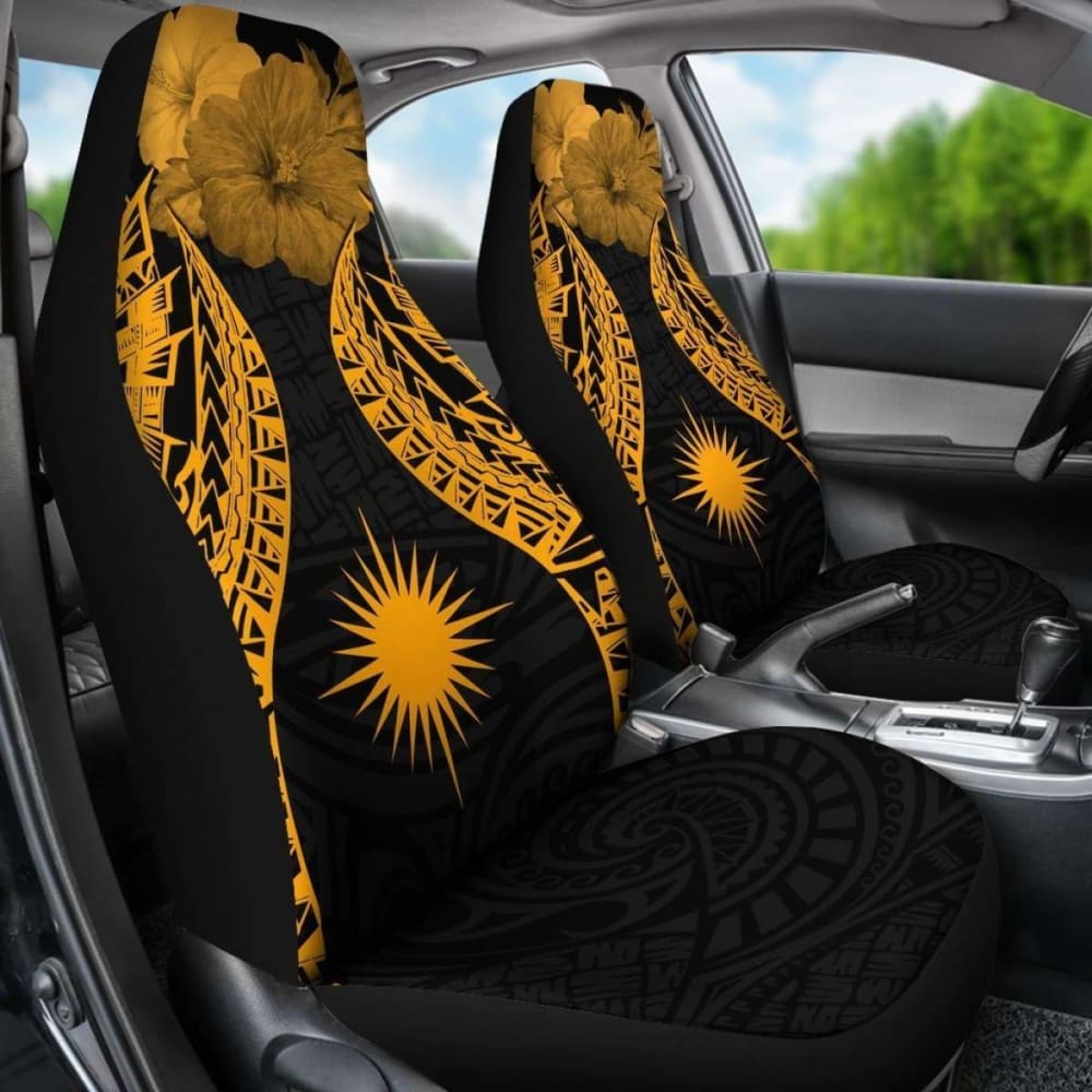 Marshall Islands Polynesian Car Seat Covers Pride Seal And Hibiscus Gold - 232125 - YourCarButBetter