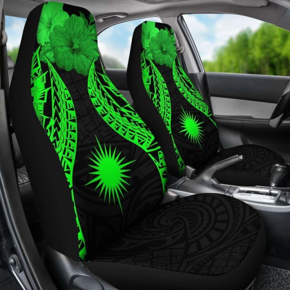 Marshall Islands Polynesian Car Seat Covers Pride Seal And Hibiscus Green - 232125 - YourCarButBetter