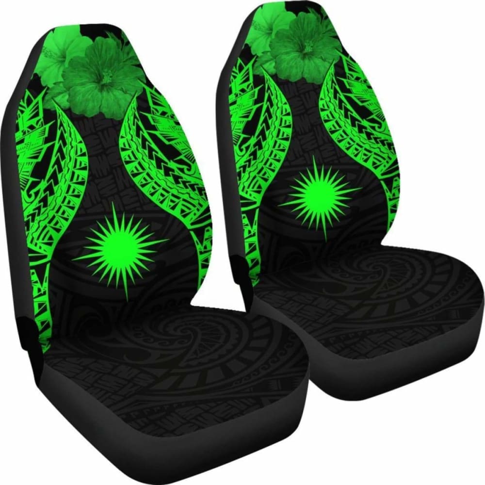 Marshall Islands Polynesian Car Seat Covers Pride Seal And Hibiscus Green - 232125 - YourCarButBetter