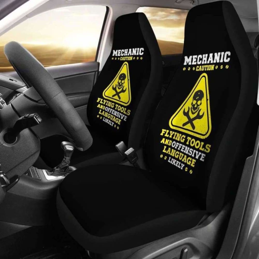 Mechanic Caution Flying Tools Car Seat Covers 174914 - YourCarButBetter