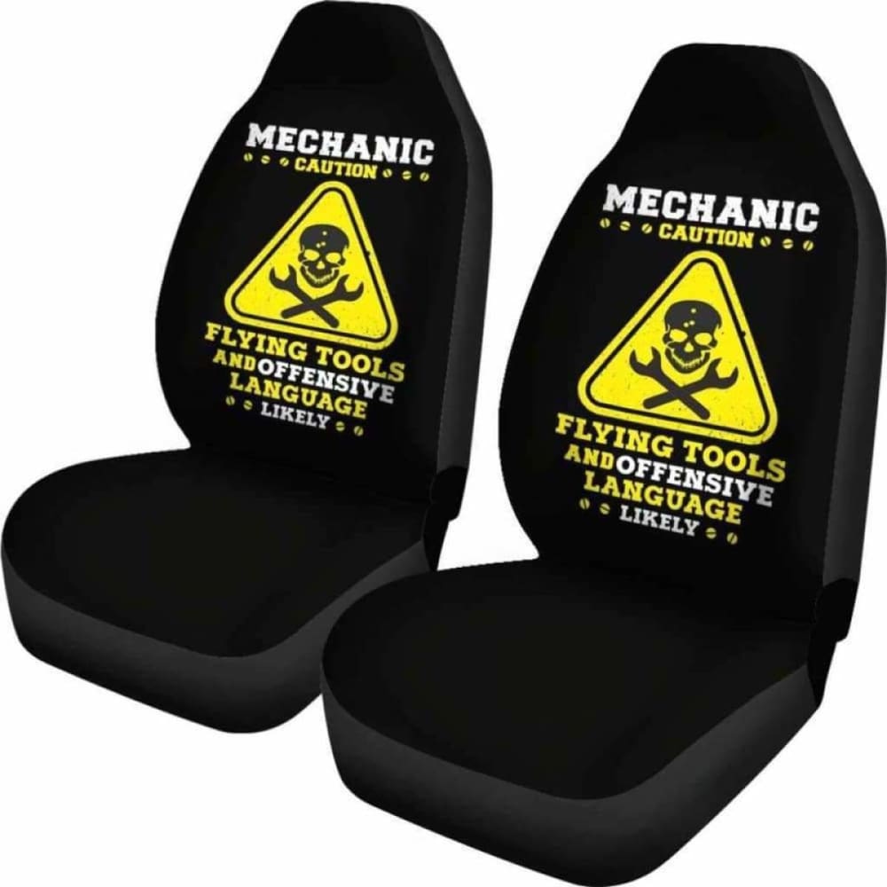 Mechanic Caution Flying Tools Car Seat Covers 174914 - YourCarButBetter