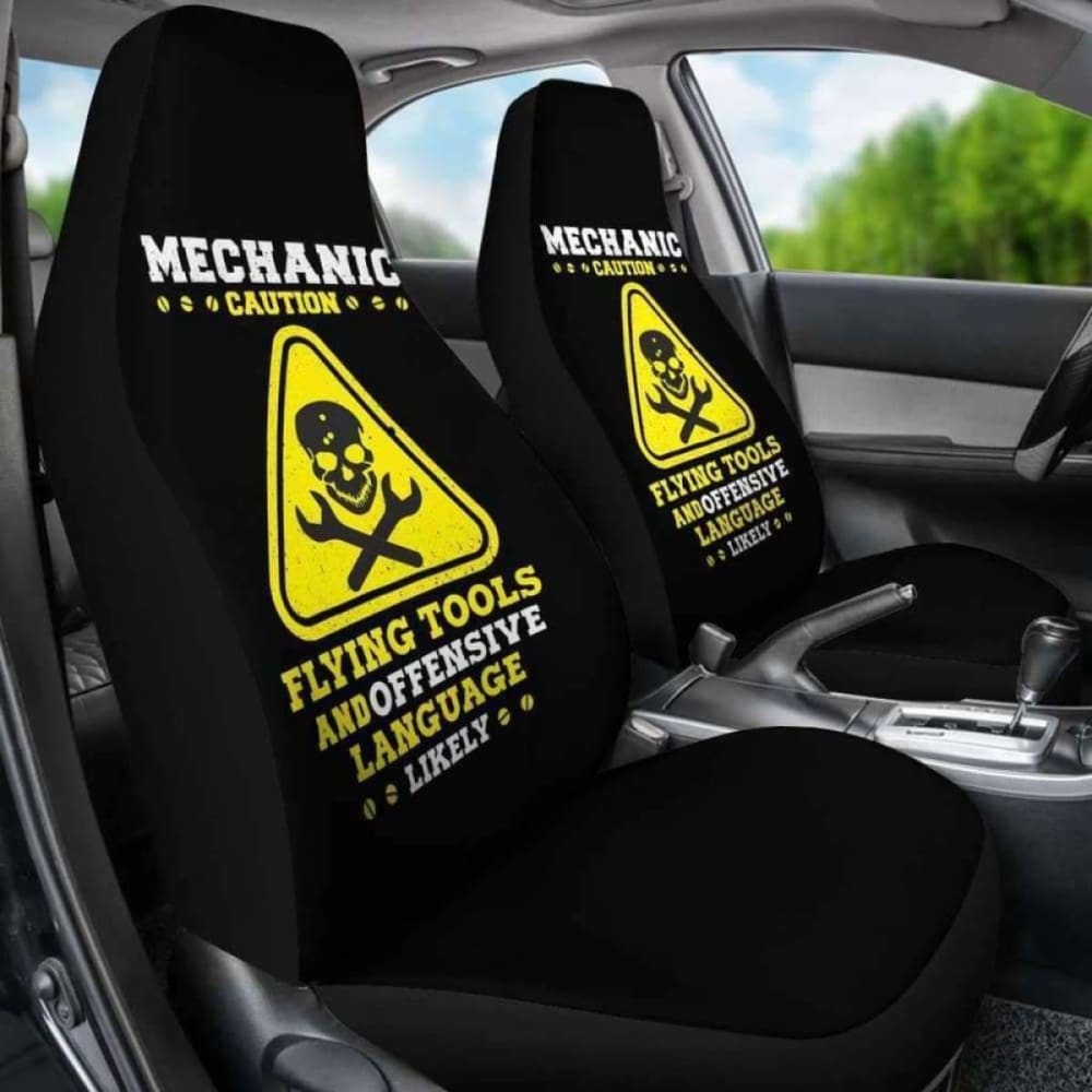 Mechanic Caution Flying Tools Car Seat Covers 174914 - YourCarButBetter