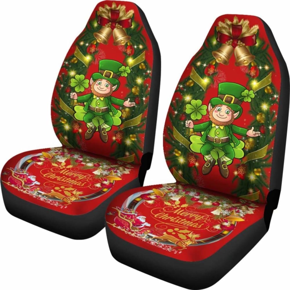 Merry Christmas St. Patrick Shamrock Car Seat Covers (Set Of 2) 154230 - YourCarButBetter