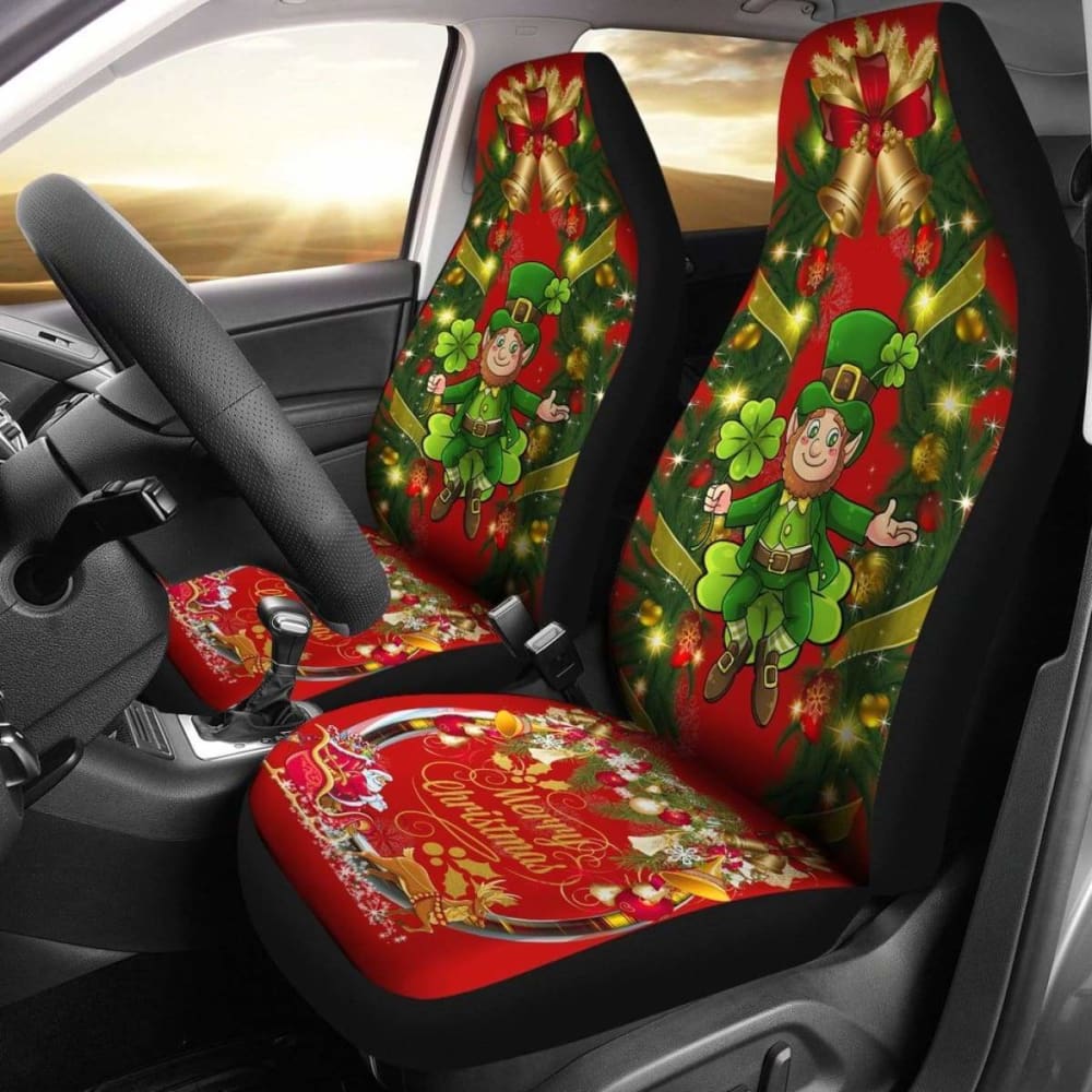 Merry Christmas St. Patrick Shamrock Car Seat Covers (Set Of 2) 154230 - YourCarButBetter
