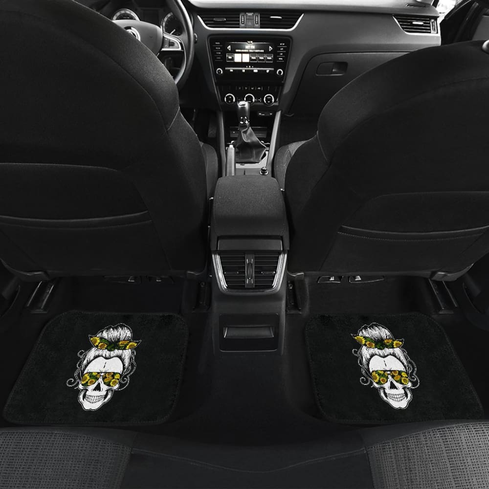 Messy Bun Skull for Women Sunflower Bandana Halloween Premium Car Floor Mats 212103 - YourCarButBetter