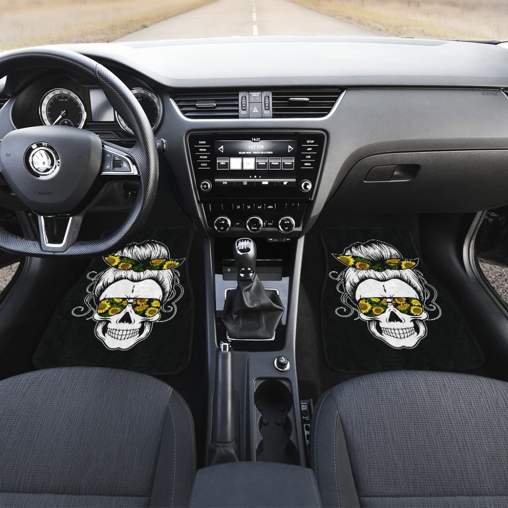 Messy Bun Skull for Women Sunflower Bandana Halloween Premium Car Floor Mats 212103 - YourCarButBetter