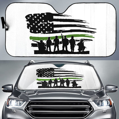 Military Thin Green Line American Flag Car Auto Sun Shades 213003 - YourCarButBetter